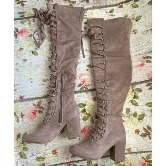 NWOT Nature Breeze Taupe Suede Over-the-Knee Boots Size 7 - Picture 4 of 16